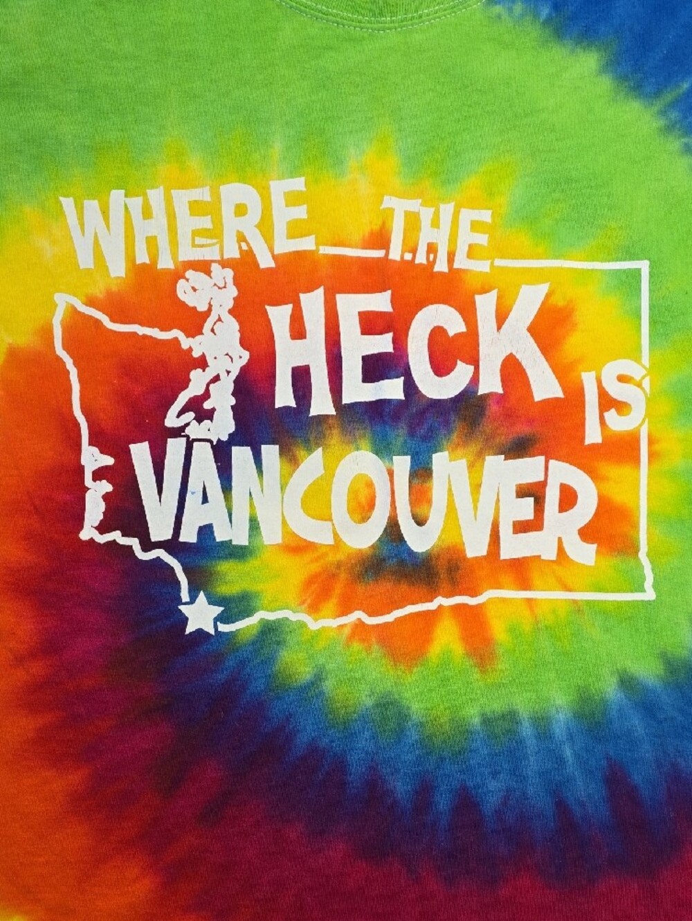 "Where The Heck Is Vancouver" Hanes ComfortSoft Heavyweight Tie-Dye Tee Shirt - Picture 2 of 4